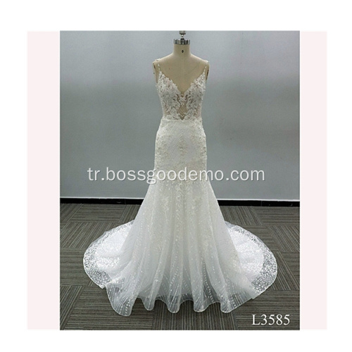 Crystal design gorgeous mermaid bridal dress Bead lace strapless wedding dress